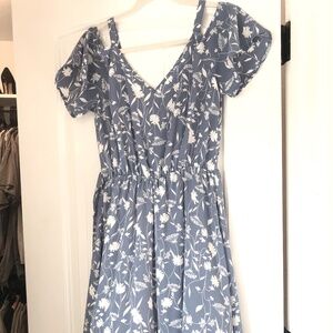 Dusty Blue Floral Dress Medium